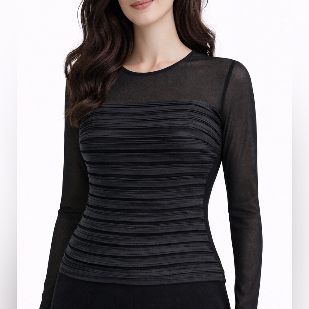 White House Black Market Black Striped Long Sleeve Top
